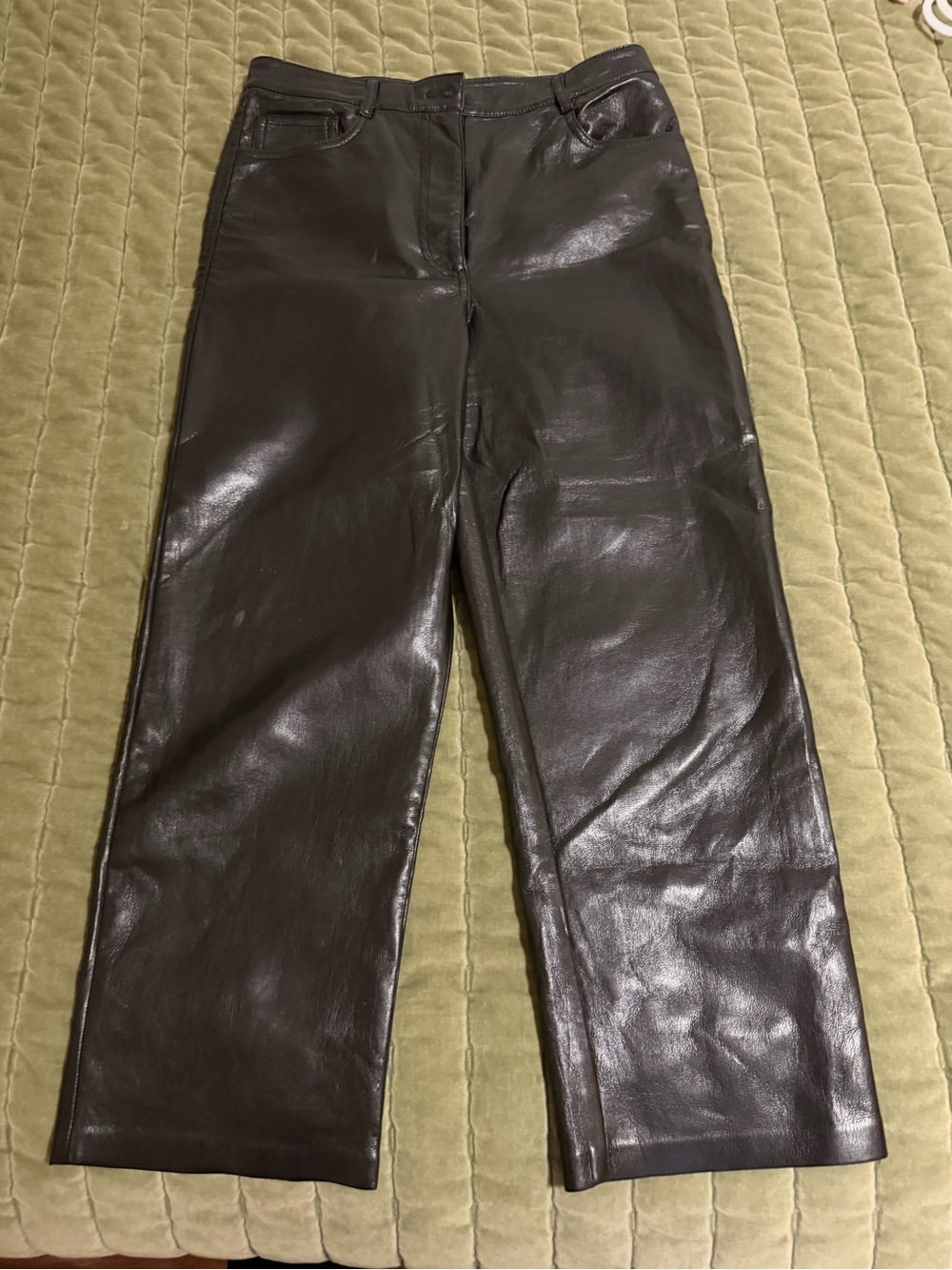 Wilfred Dark Brown Faux Leather Cropped Straight Pants
